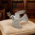 Avon Two Tone Dove Brooch with Olive Branch Rhinestones Gold & Silver Tone Peace Pin