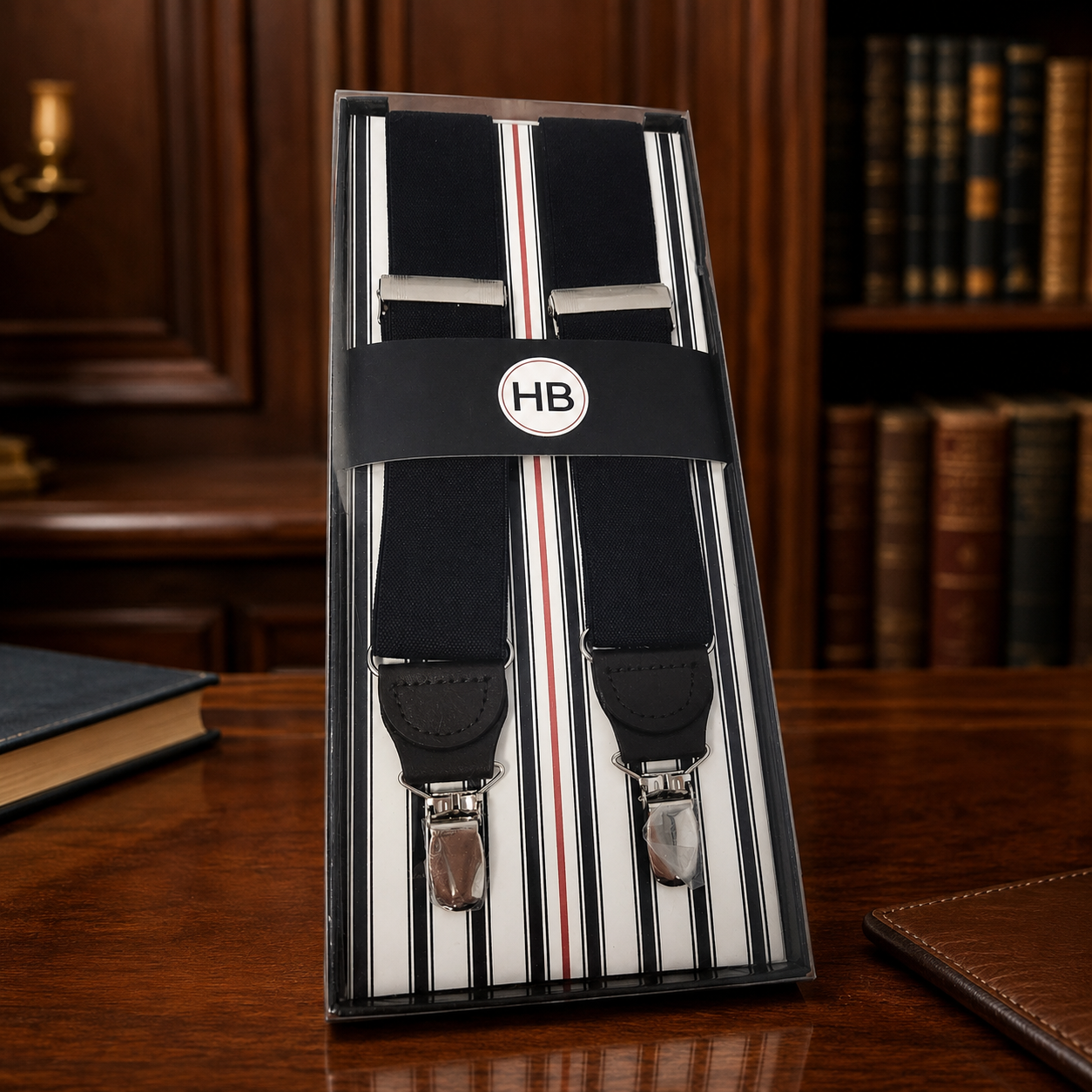 DXL Men's Navy Suspenders with Leather Accents
