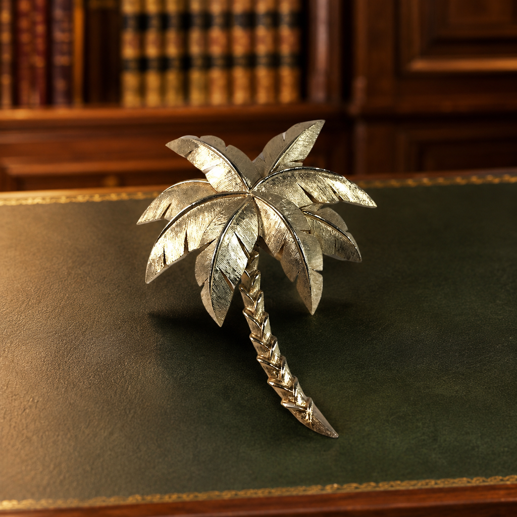 Vintage Crown Trifari Palm Tree Brooch Gold Tone Tropical Figural Pin