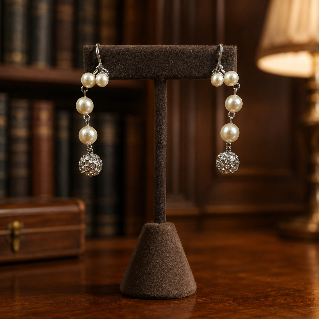 Monet Faux Pearl Rhinestone Clip-On Dangle Earrings