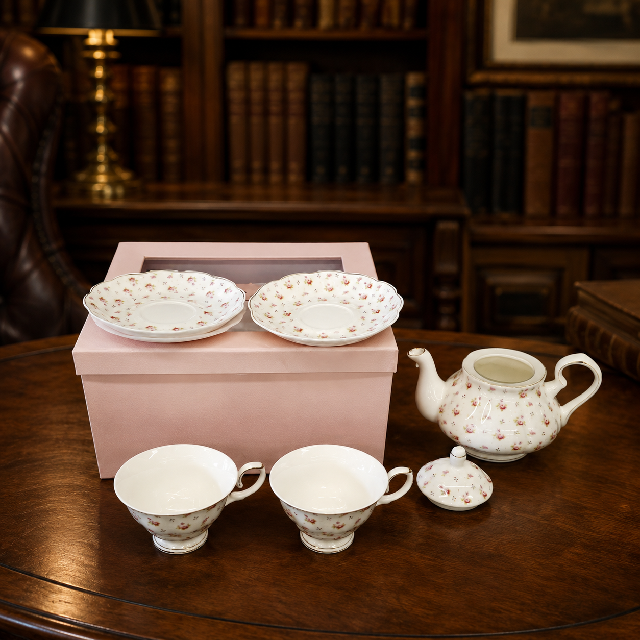 Vintage Park Chateau Porcelain Tea Set Floral Pattern Teapot Cups Saucers Original Box