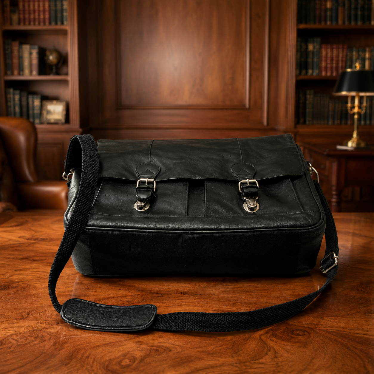 Wilsons Black Leather Messenger Bag