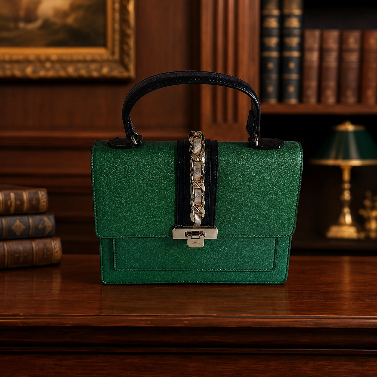ALDO Green and Black Tote Bag With Magnetic Snap