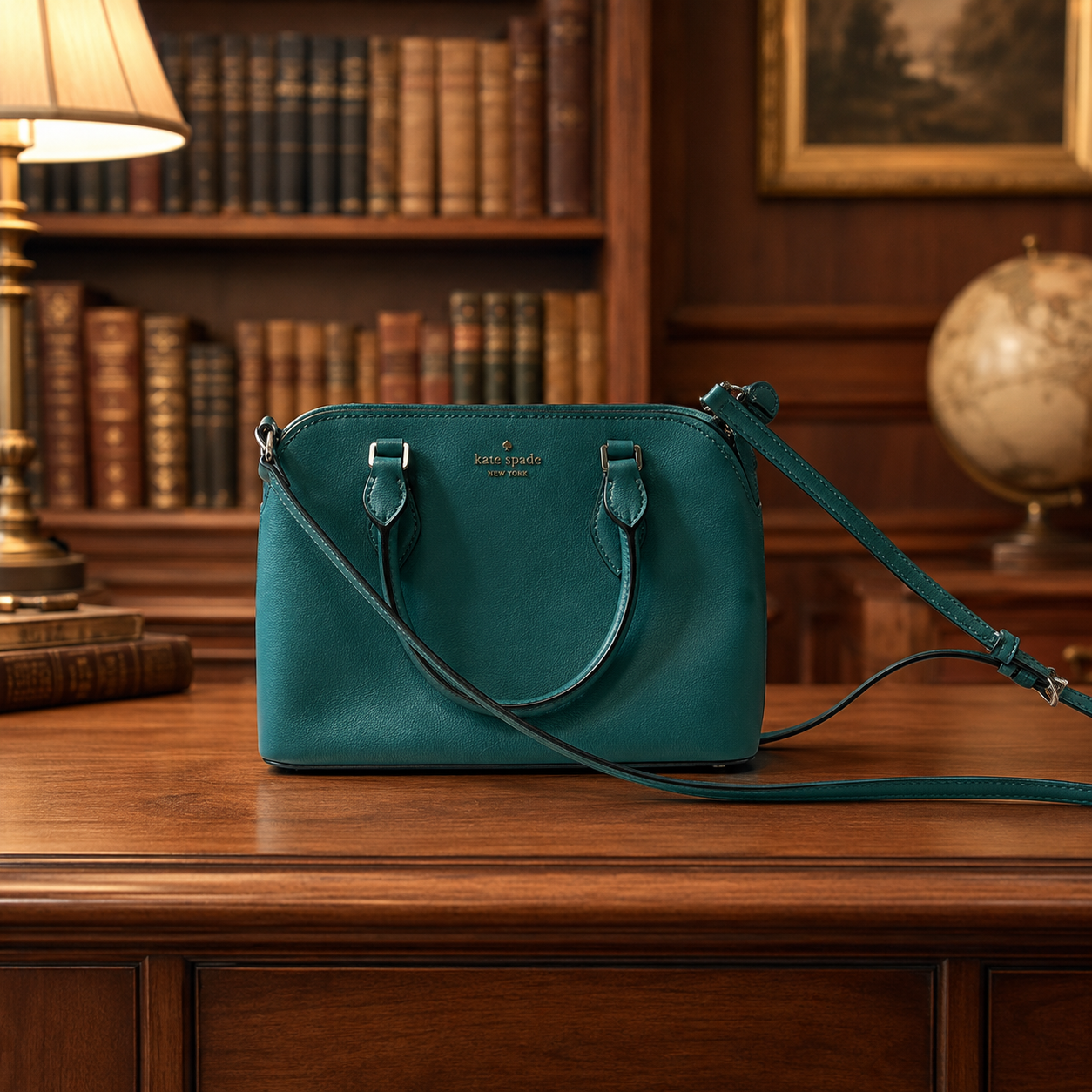 Kate Spade New York Teal Crossgrain Leather Crossbody Bag | Pebbled Leather Zip Top Purse