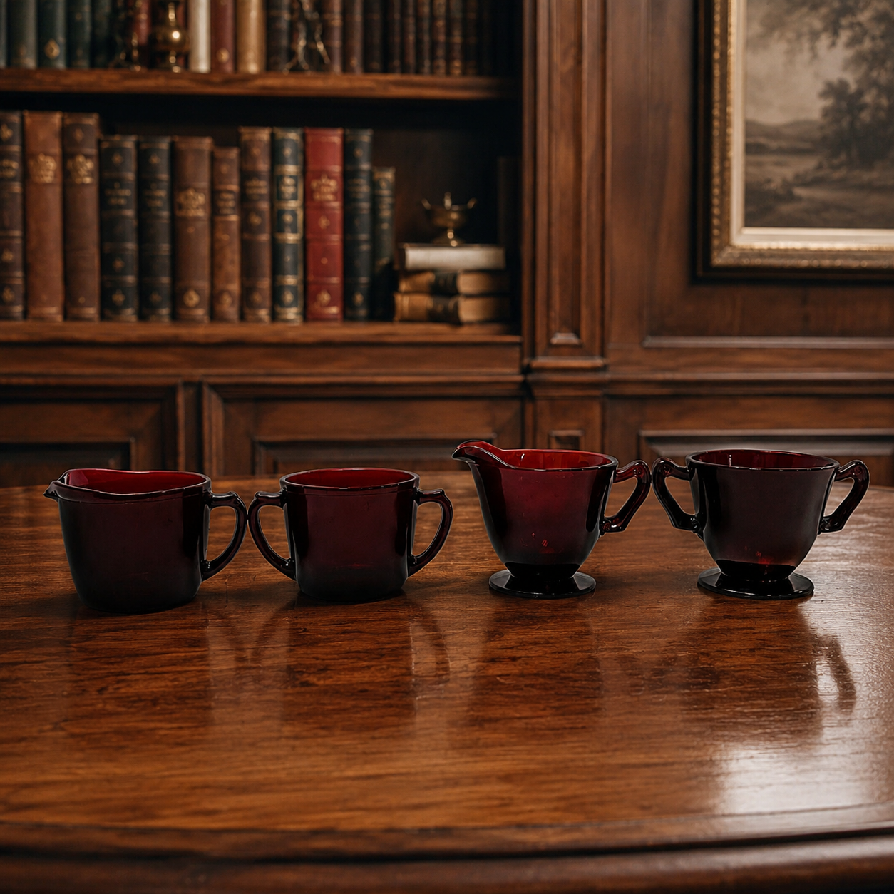 Vintage Ruby Red Glass Lot Imperial Cape Cod and Anchor Hocking Creamer Sugar Sets