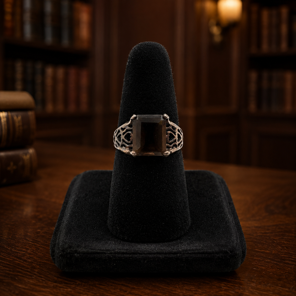 Sterling Silver Smoky Quartz Filigree Ring Size 6.75