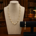 Faux Pearl Gold Tone Station Necklace & Bracelet Set Wedding Jewelry Demi-Parure
