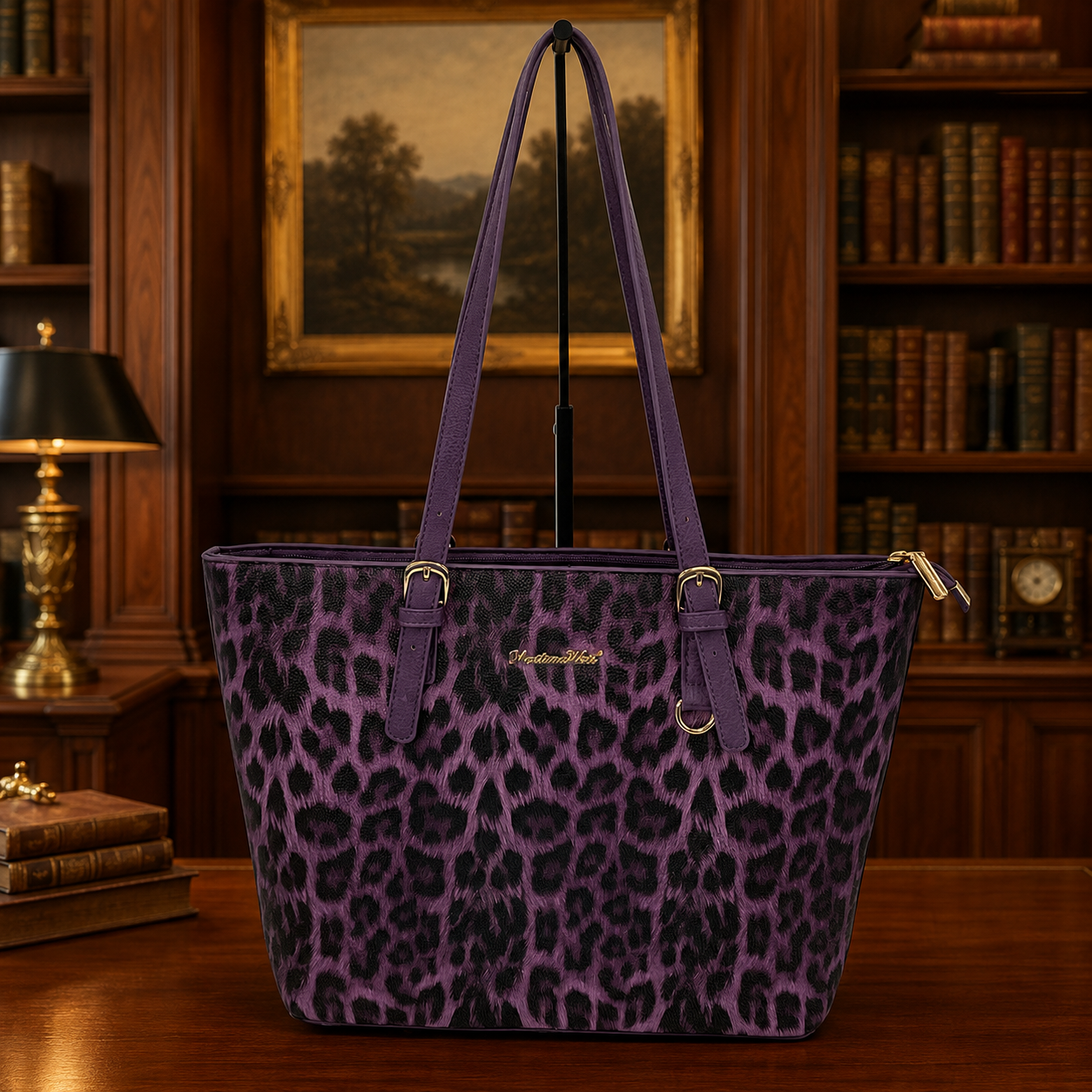 Montana West Purple Leopard Print Faux Leather Tote Bag