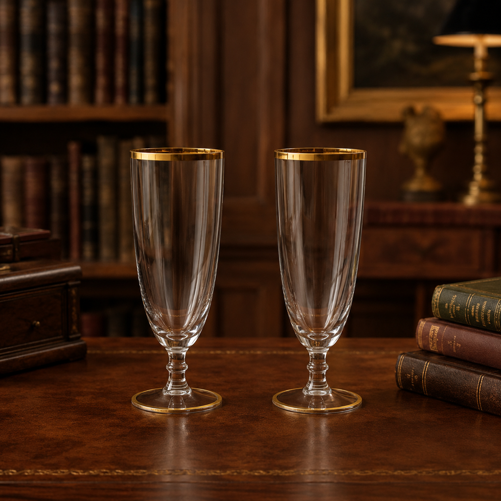 Vintage Clear Glass Gold Rim Stemmed Beverage Glasses Set of 2
