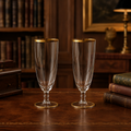 Vintage Clear Glass Gold Rim Stemmed Beverage Glasses Set of 2