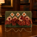Green Velvet Beaded Bohemian Clutch Crossbody Bag, Embroidered Tassel Evening Purse