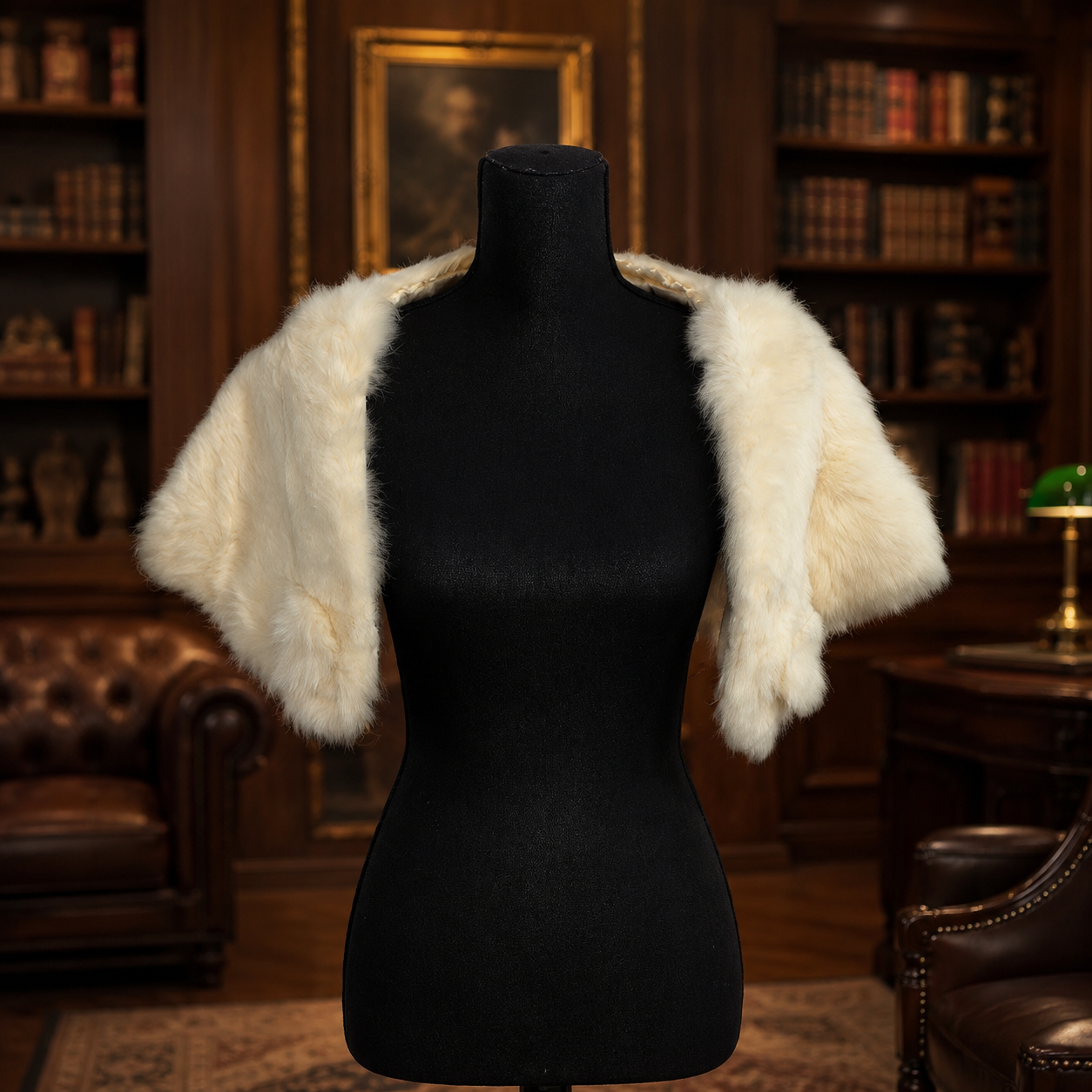 Women's Vintage Off White Real Fur Ladies Stole