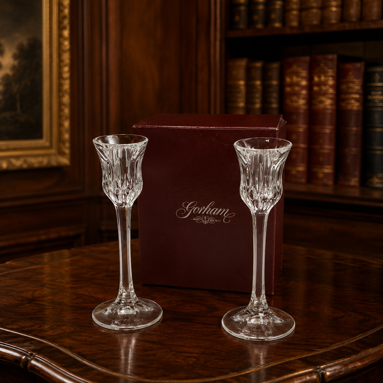 Gorham Crystal Althea Candlestick Pair in Original Box