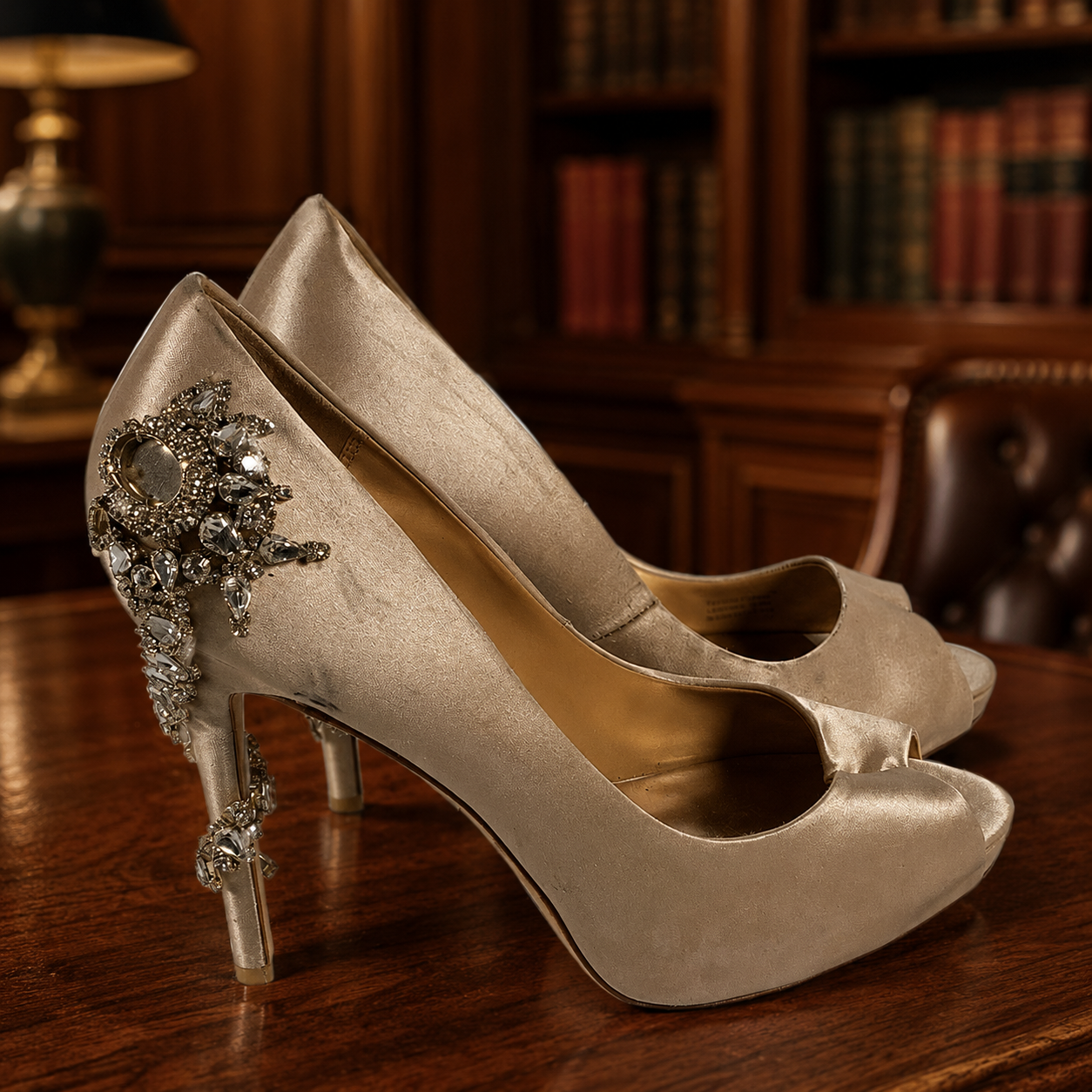 Badgley Mischka Tan Peep Toe Slip-On Stiletto Pumps Size 8.5