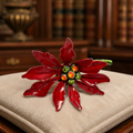 Vintage Gold Tone Red Enamel Poinsettia Brooch Pin 5.7g | Christmas Holiday Floral Jewelry