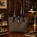 Dooney and Bourke Grey Brown Monogram Jacquard and Leather North South Tote