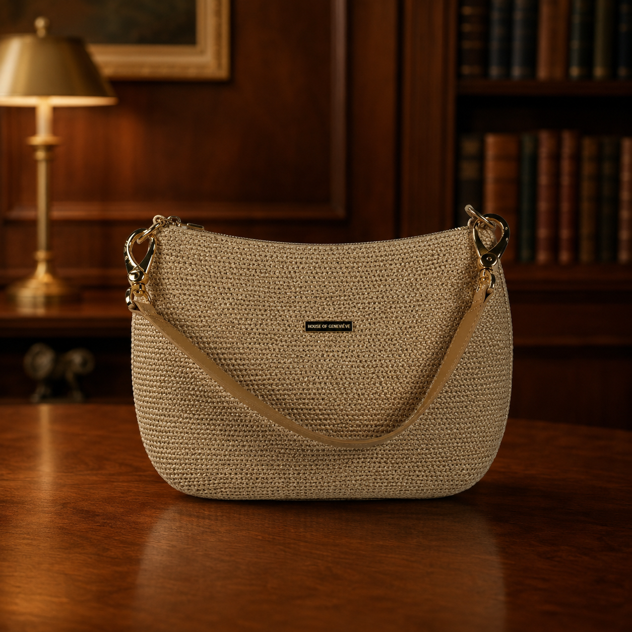 Eric Javits Tan Inner Zipped Pockets Lightweight Detachable Strap Shoulder Bag