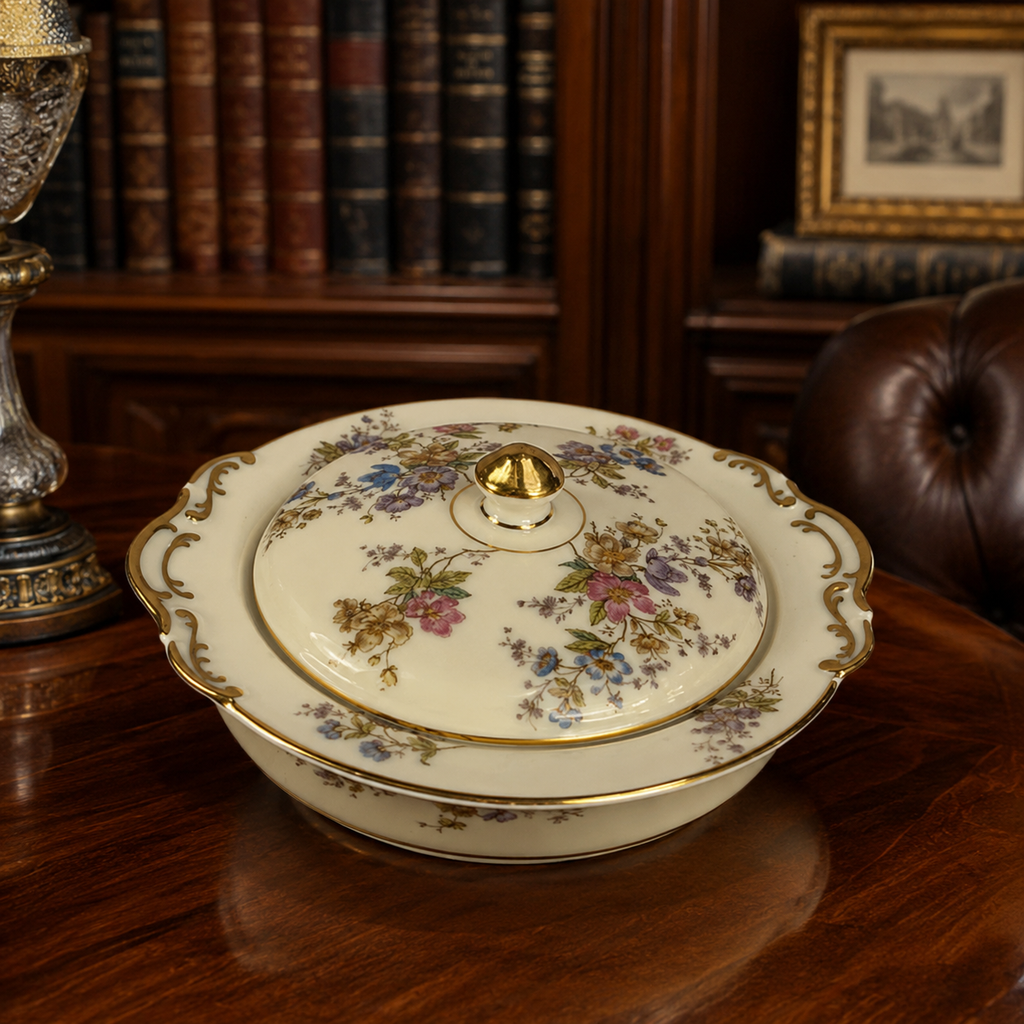KPM Royal Ivory The Symphony Porcelain Covered Bouillon Cup and Saucer 3pc Set