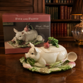Fitz and Floyd French Market Pig Ceramic Covered Soup Tureen with Ladle and Original Box