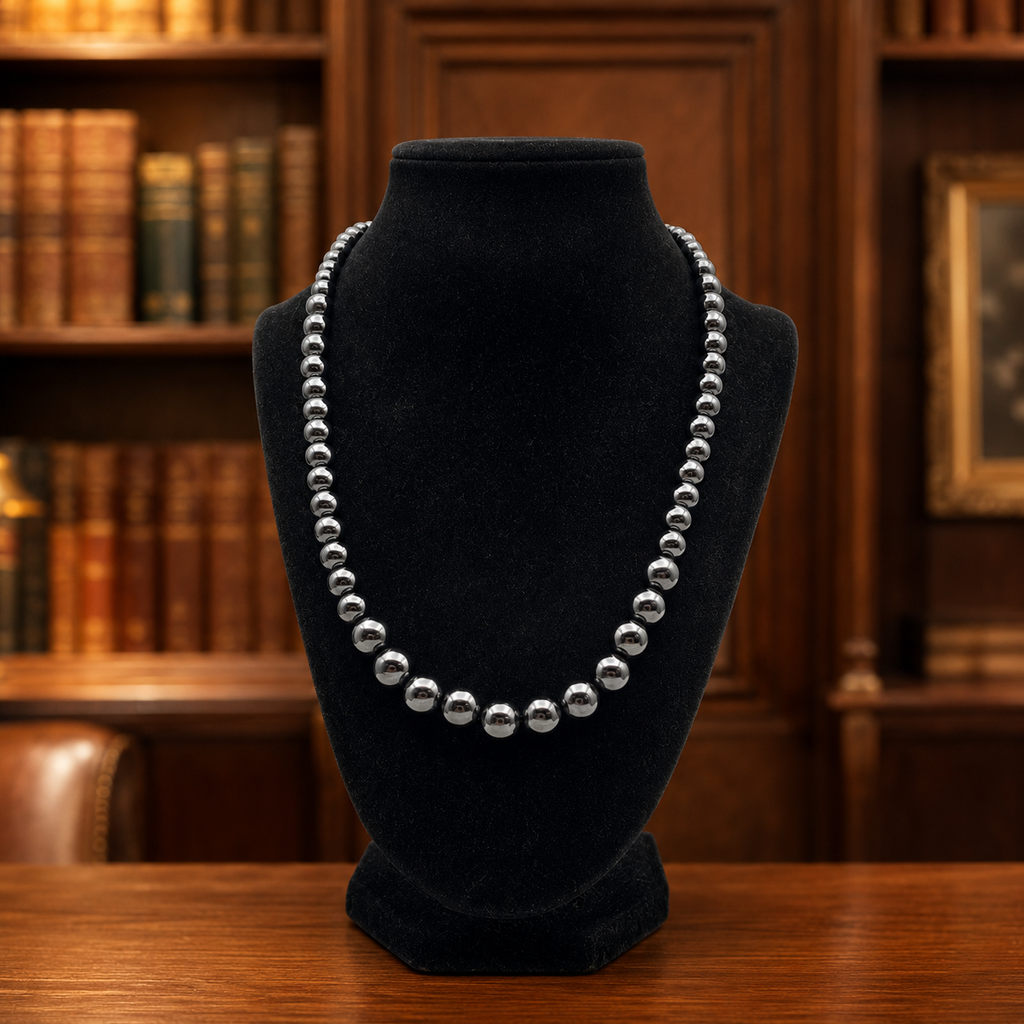 D'Joy Sterling Silver Hematite Bead Necklace 19 Inch 89.6g Statement Jewelry