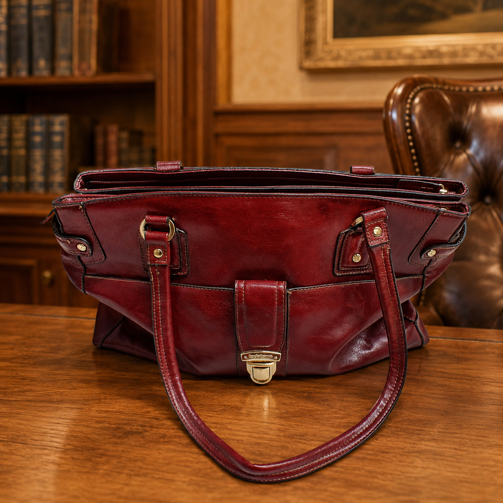 Liz Claiborne Burgundy Leather Shoulder Bag with Gold Hardware
