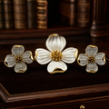 Vintage Crown Trifari White Enamel Dogwood Clip On Earrings Brooch