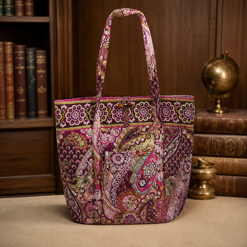 Vera Bradley Pink Paisley Floral Quilted Shoulder Tote Bag Cotton Handbag