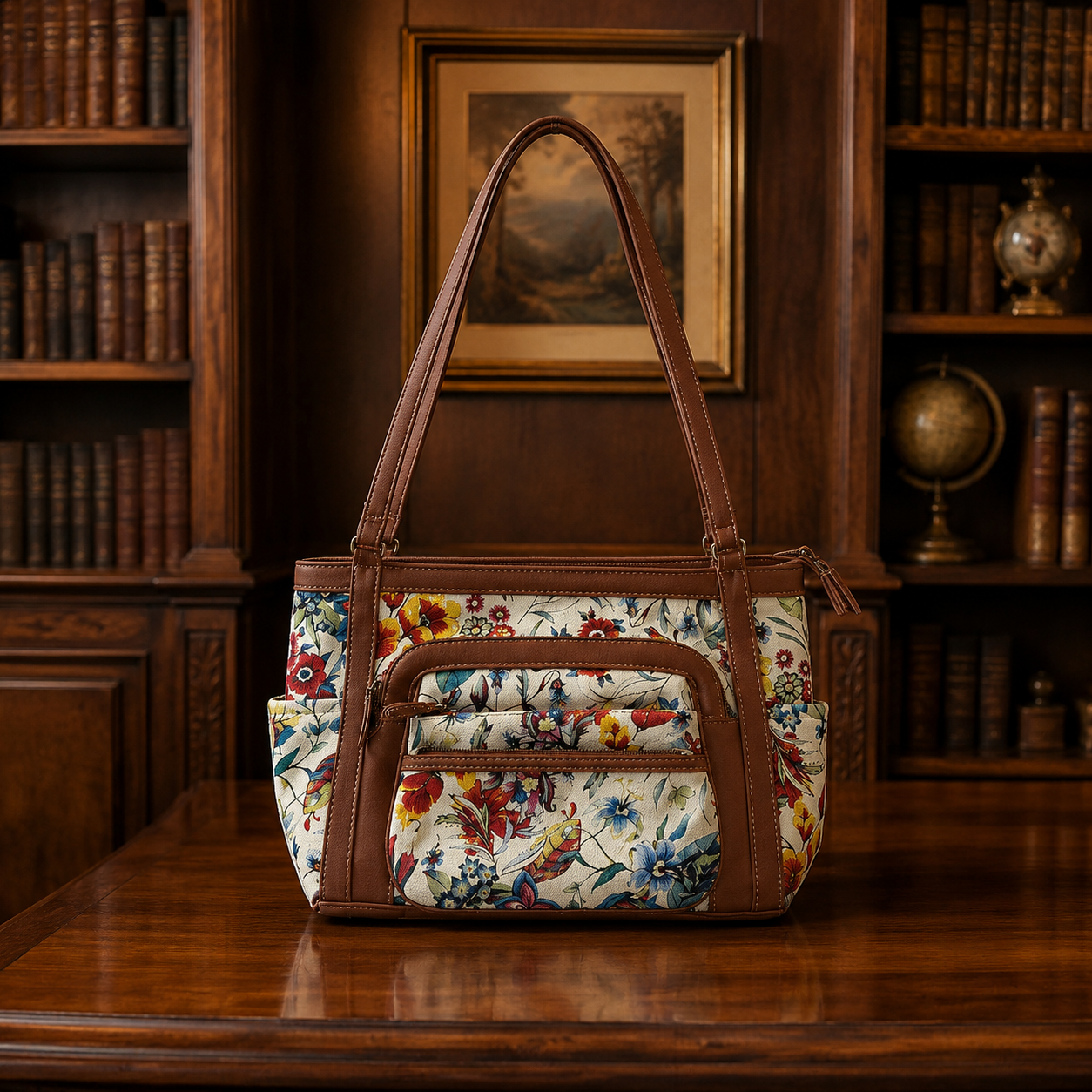 St. John's Bay Floral Print Faux Leather Tote Bag