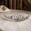 David's Bridal Headpiece Collection Wedding Tiara Floral Pearl Wire Silver Tone