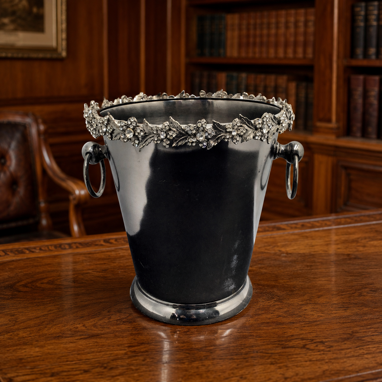 Nicole Miller Home Faux Silver Ice Champagne Bucket With Floral Rhinestone Rim