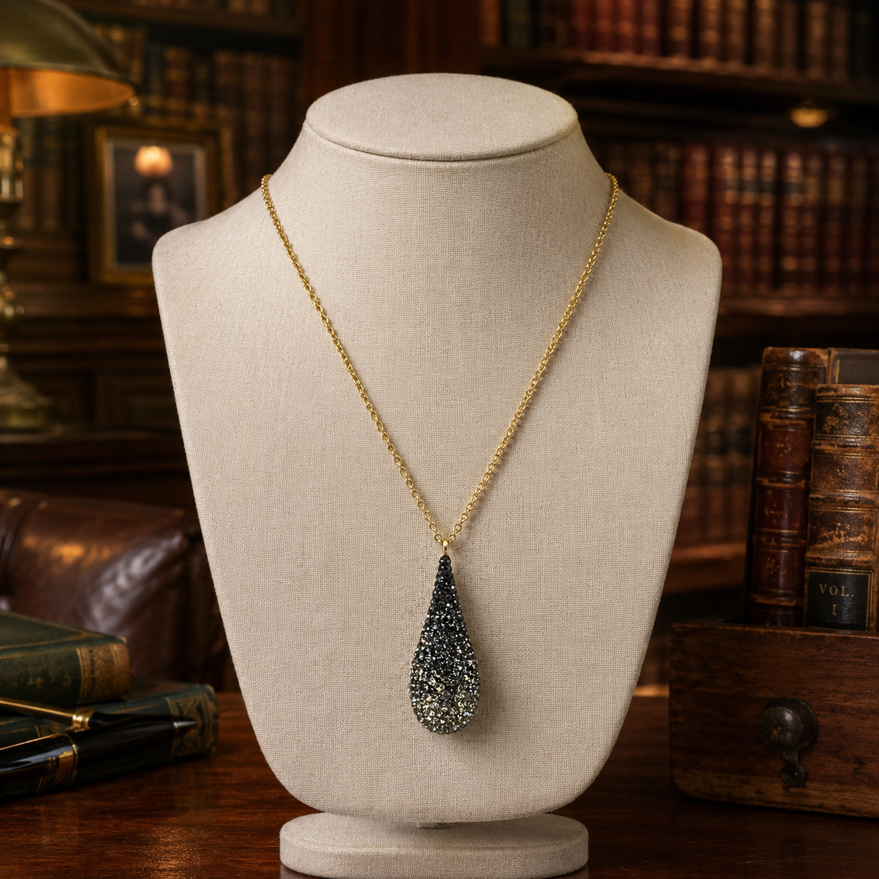 Swarovski Black White Crystal Ombre Teardrop Pendant Necklace