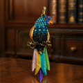 Blue & Green Rhinestone Enamel Parrot Pendant Tropical Bird Statement Necklace Charm