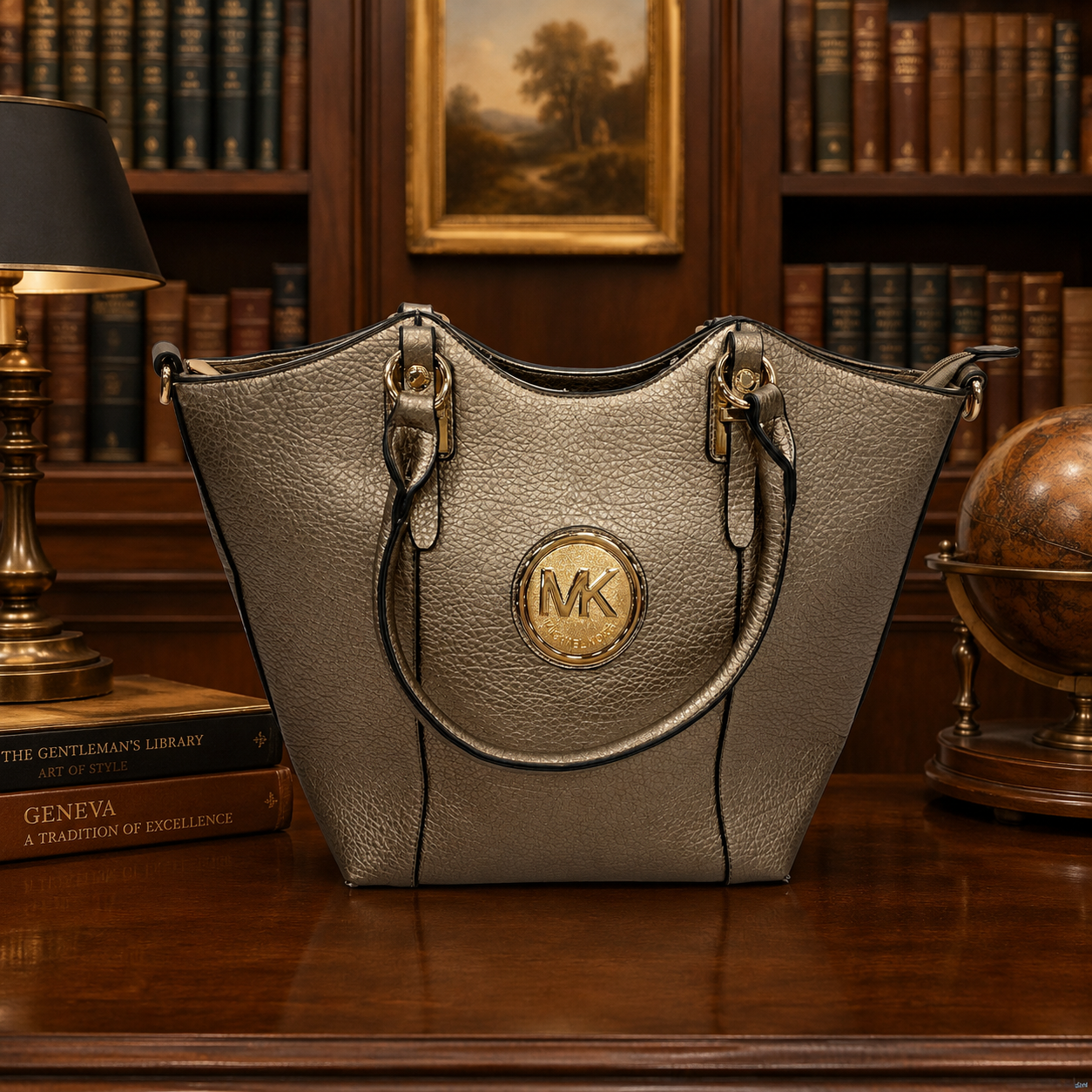 Michael Kors Fulton Metallic Bronze Pebbled Leather Shoulder Bag
