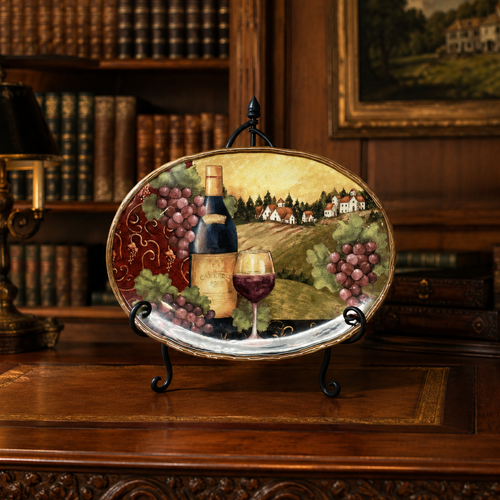Certified International 16 Inch Wine and Grape Decorative Platter with Stand