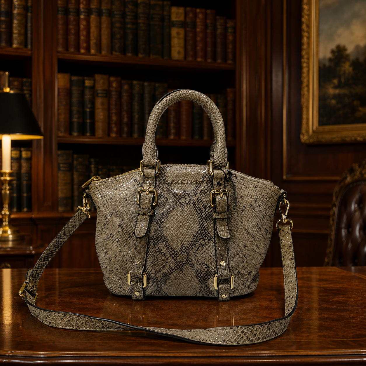 Michael Kors Python Print Satchel Bag with Shoulder Strap