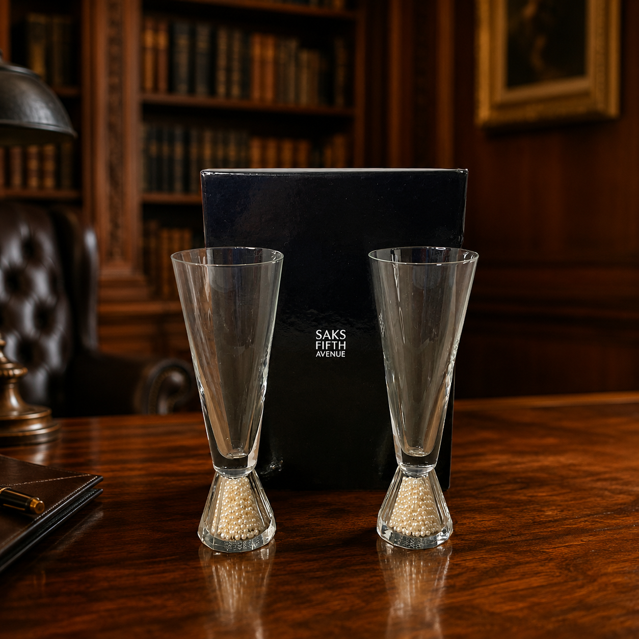 Saks Fifth Avenue Pearl Base Champagne Flutes Set of 2