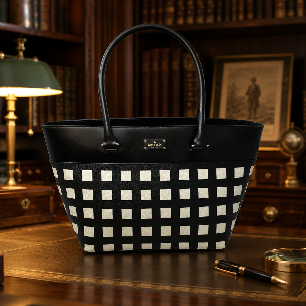 Kate Spade New York Black and White Grid Tote