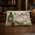 BMC Textured Postage Stamp Design Clutch | London Paris Travel Print Wristlet Bag