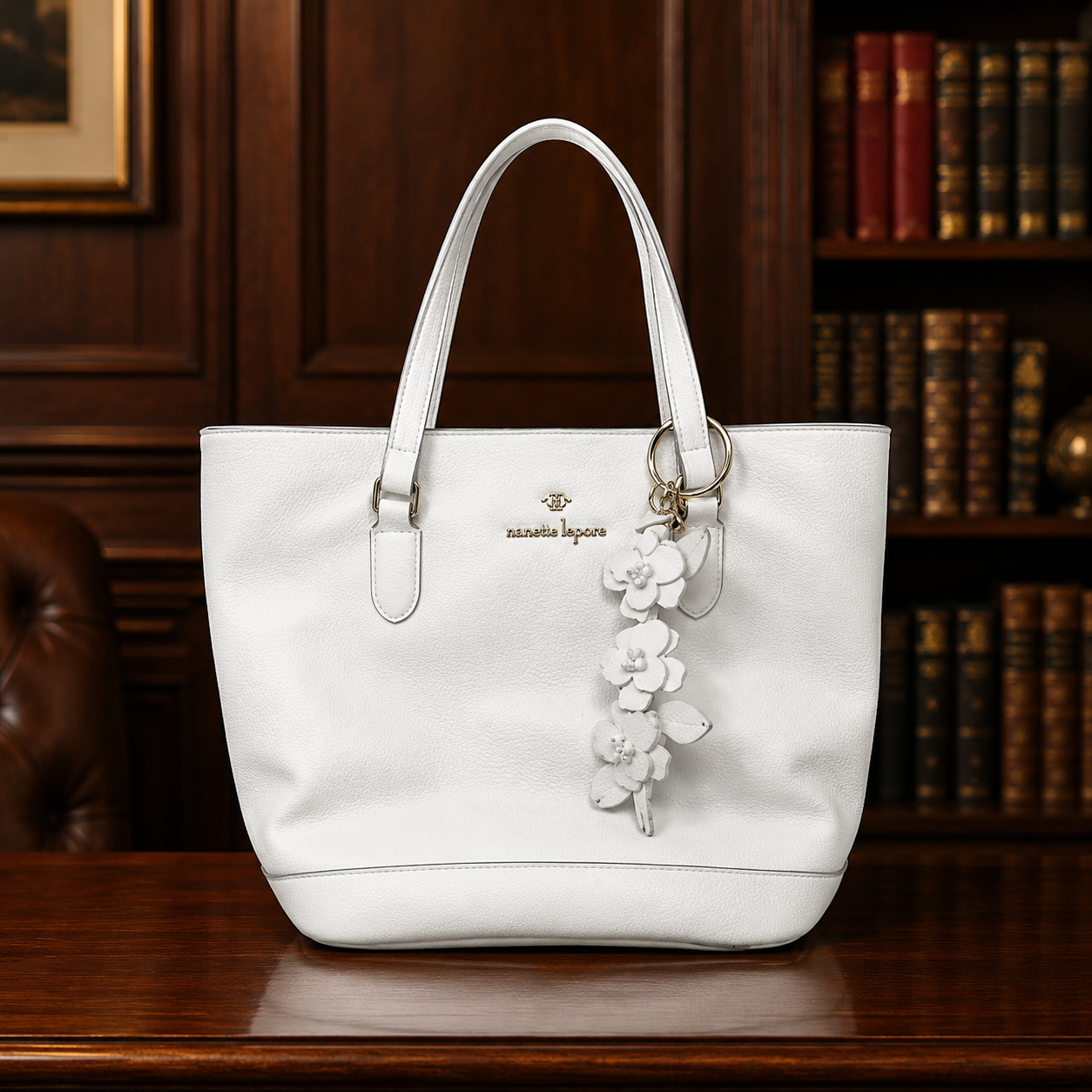 Nanette Lepore Womens White Inner Pockets Double Handle Shoulder Purse