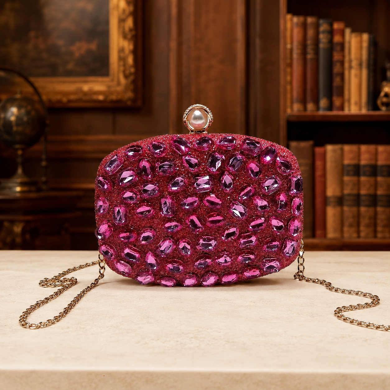 Milisente Pink Studded Clutch W/ Push Clasp