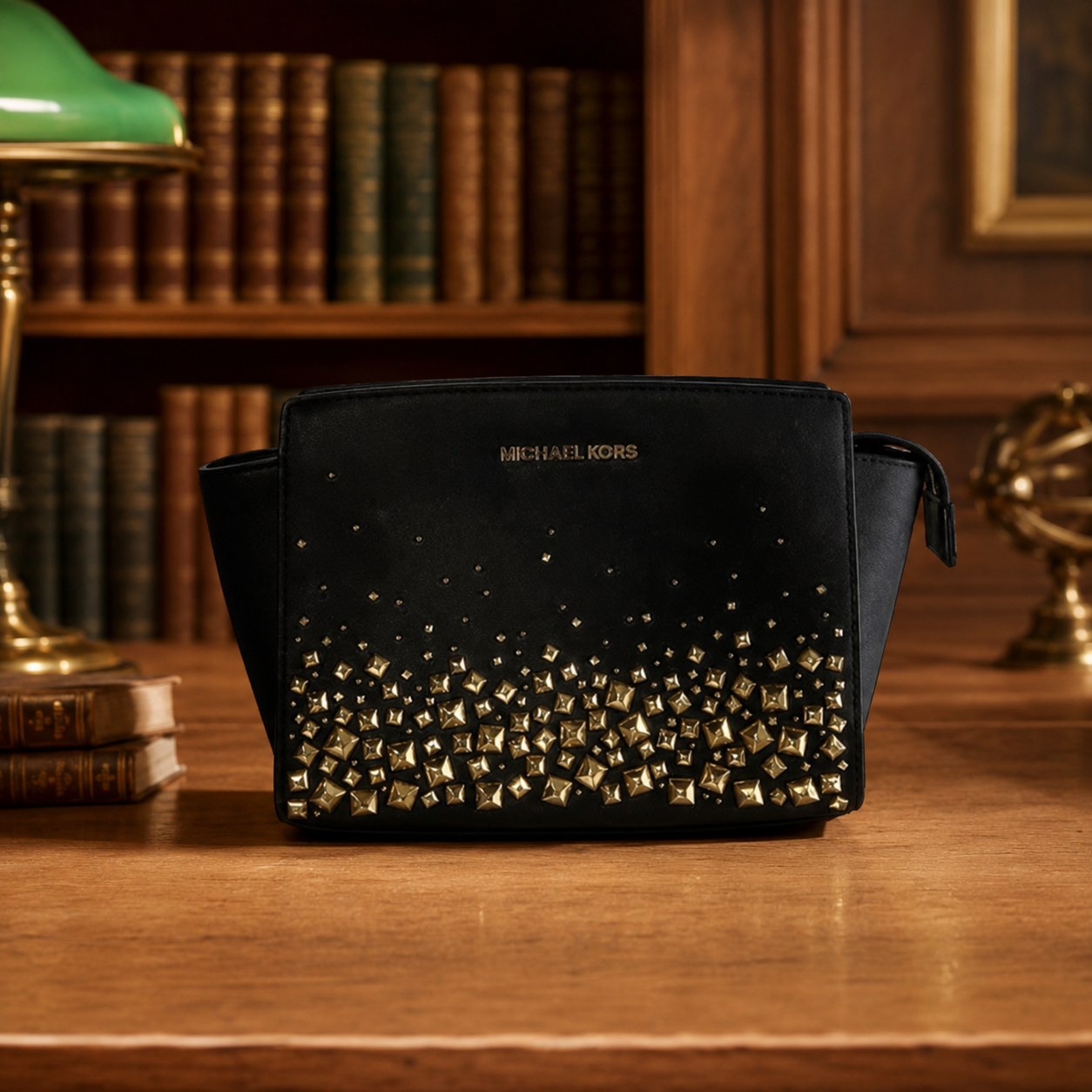 Michael Kors Jet Set Studded Black Saffiano Leather Crossbody Bag