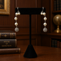 Monet Silver Tone Faux Pearl Rhinestone Beaded Dangle Clip On Earrings 10.6g