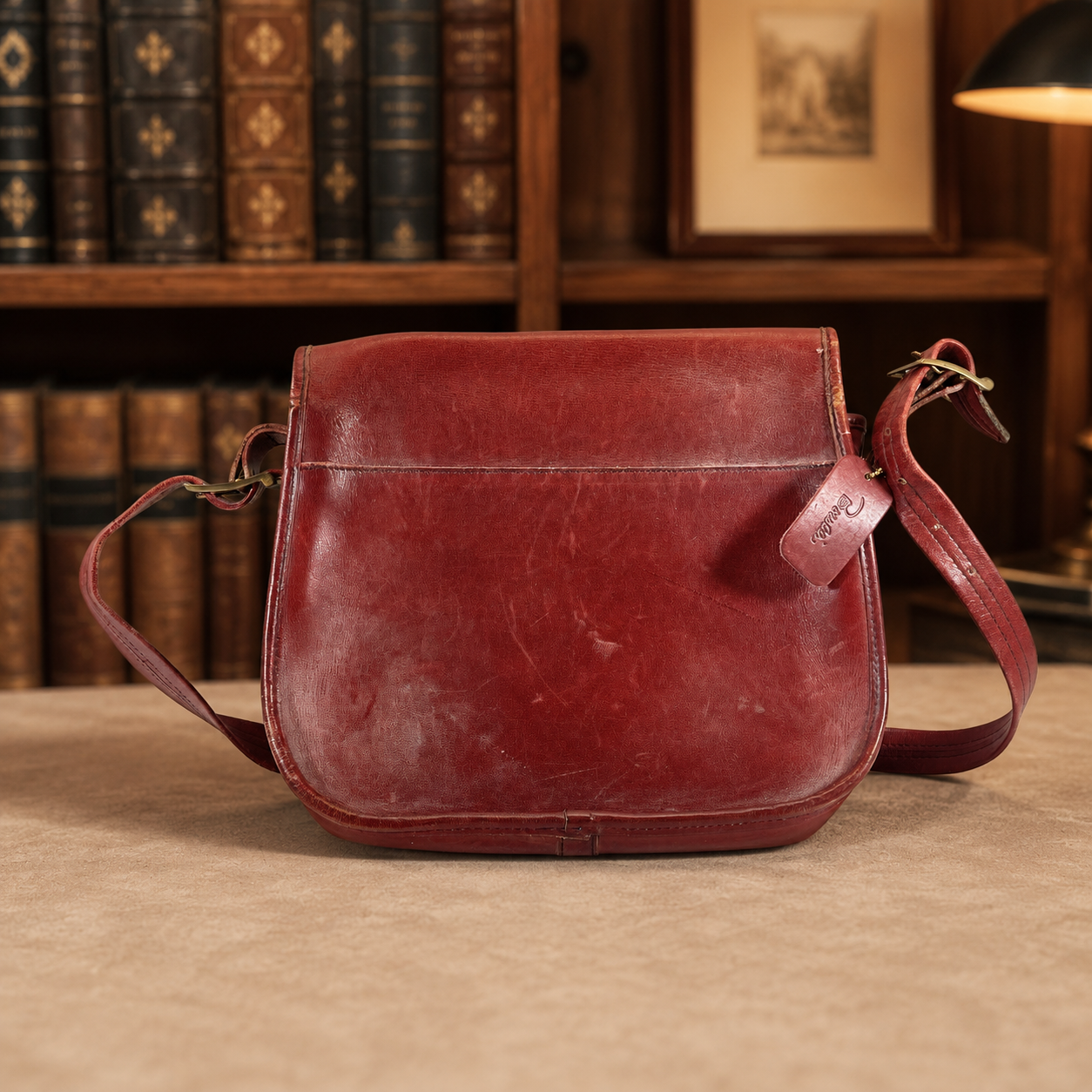 Vintage Borelli Maroon Leather Crossbody Shoulder Handbag Purse Pocketbook
