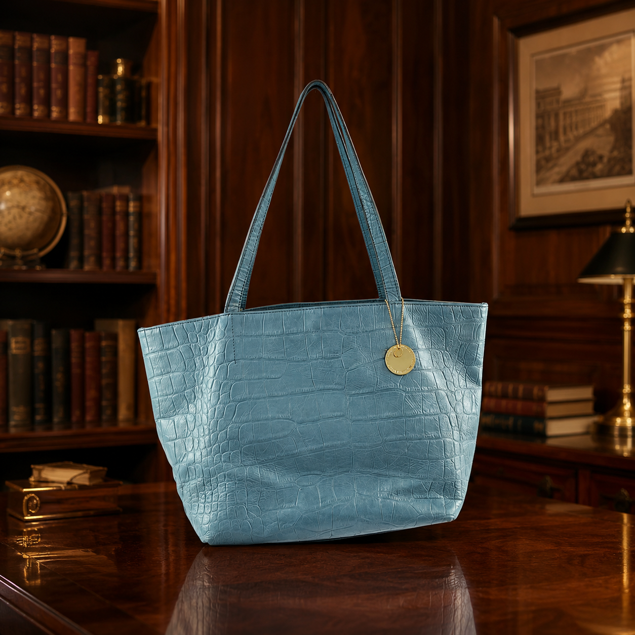 Bardot Rose Blue Embossed Leather Tote Bag