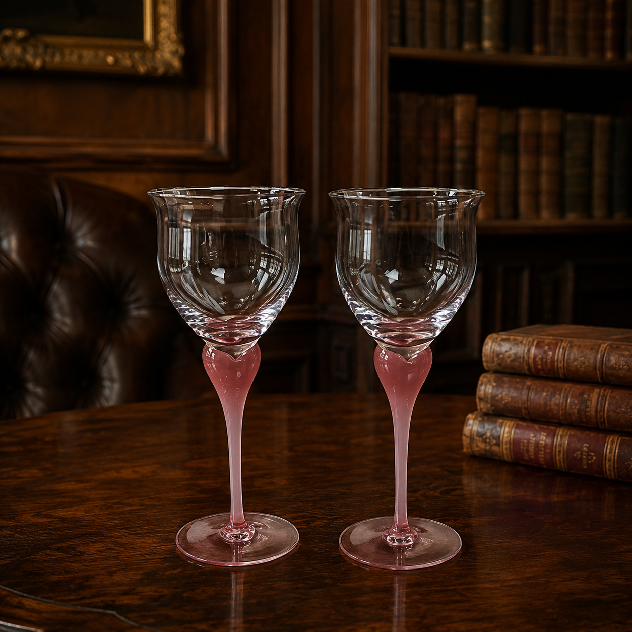 Mikasa Crystal Pink Stem Wine Glasses Set of 2 Vintage West Germany