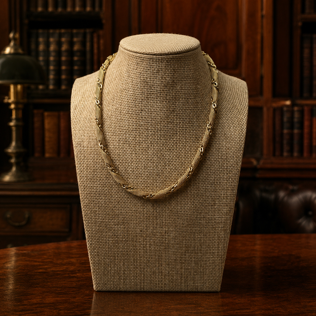 Vintage Trifari Gold Tone Mesh and Cable Twisted Chain Necklace 22.4g