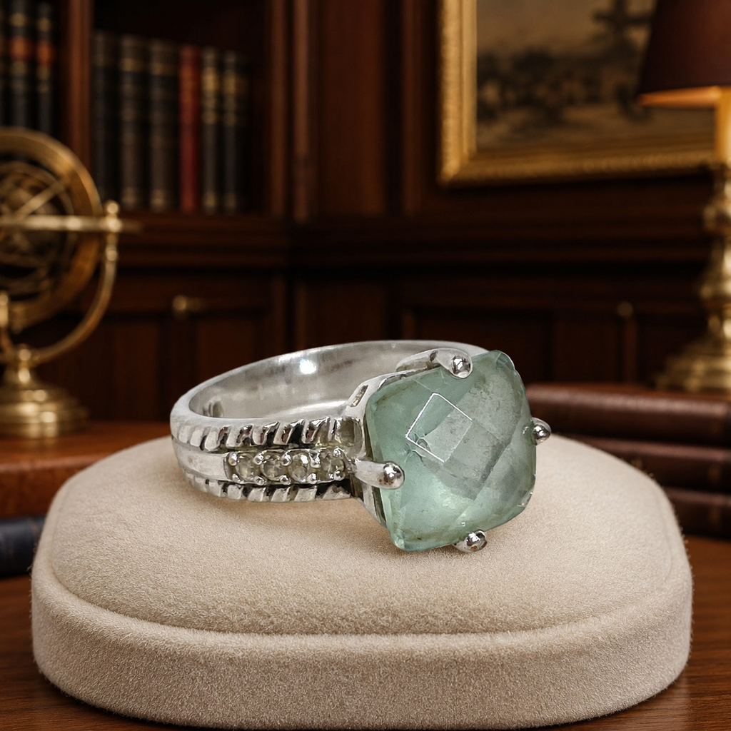 Lia Sophia Greek Isle Silver Tone Light Green Faceted Rhinestone Ring 6.0g