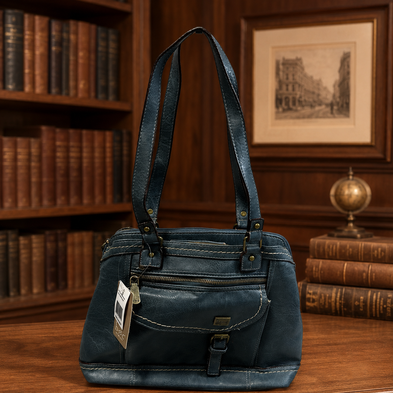 b.o.c. Mineral Blue Faux Leather Shoulder Tote, New with Tags