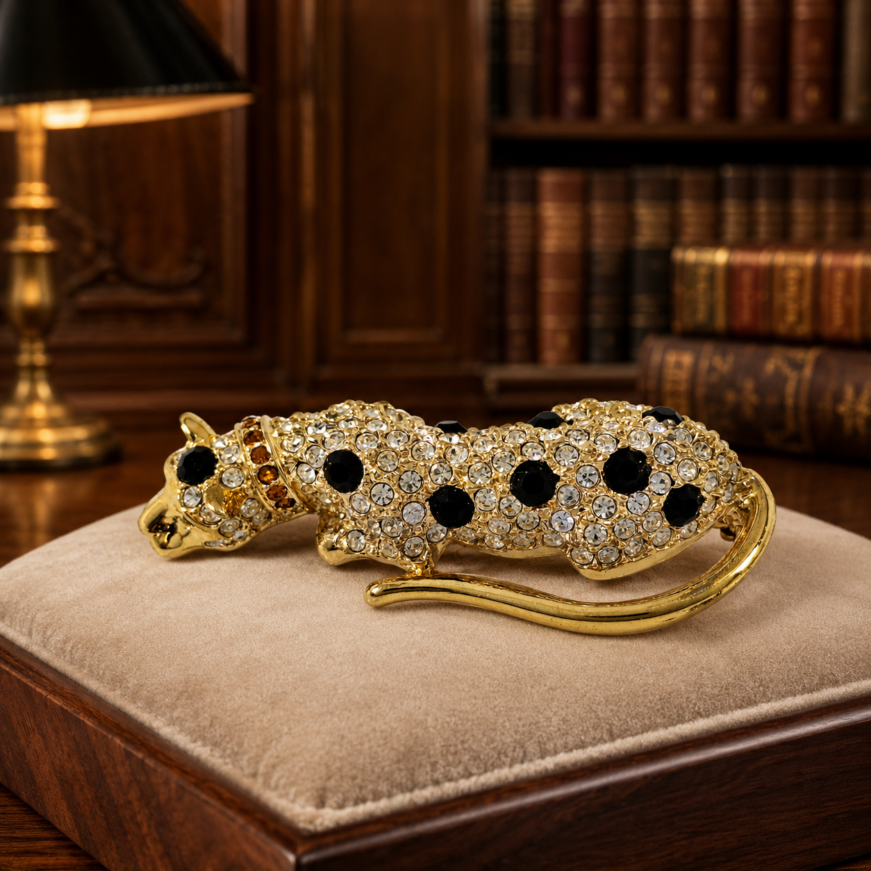 Georgio Gold-Tone Rhinestone Leopard Brooch