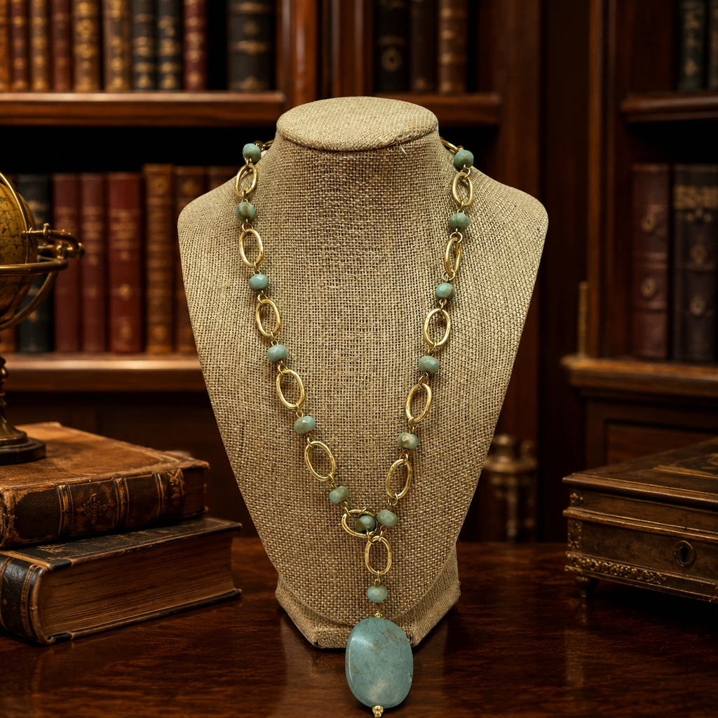 Lia Sophia Gold Tone Howlite Beaded Pendant Necklace 40.4g